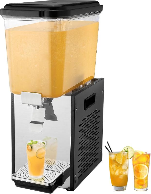 Photo 1 of VEVOR Commercial Beverage Dispenser, 18 L / 19 QT Juice Dispenser, 200W 304 Stainless Steel Food Grade Ice Tea Drink Machine with 45°F-54°F Cooling Temperature, for Cold Drink Restaurant Bar Party
