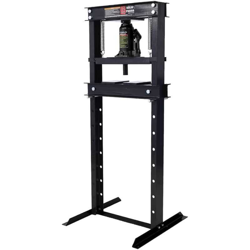 Photo 1 of Hydraulic 12 Ton H-Frame Garage Floor Adjustable Shop Press with Plates, High Capacity, Black