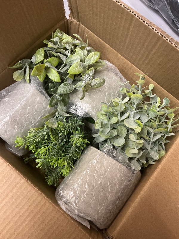 Photo 1 of SEE NOTES PICTURES……..USLAI Small Potted Fake Plants(3-Pack), Mini Artificial Plastic Eucalyptus Faux Plants Topiaries for Home Office Shelf Desk Farmhouse Room Coffee Table Decor