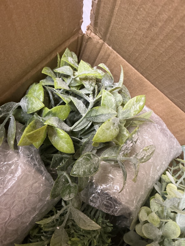 Photo 1 of SEE NOTES PICTURES……..USLAI Small Potted Fake Plants(3-Pack), Mini Artificial Plastic Eucalyptus Faux Plants Topiaries for Home Office Shelf Desk Farmhouse Room Coffee Table Decor