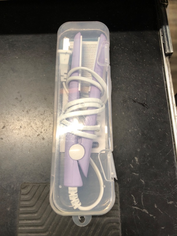 Photo 1 of Mini Hair Straightener 2 in 1 Straight and Curly Hair Flat Iron Ceramic Tourmaline Plate 100-240V 20W US Plug (Purple)