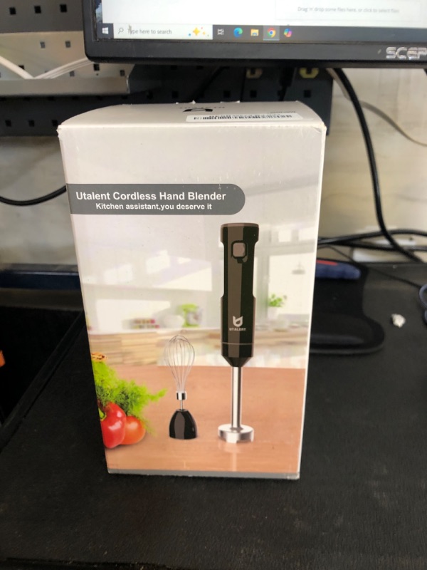 Photo 1 of Cordless Hand Blender, UTALENT Variable Speed Immersion Blender handheld Rechargeable, with USB-C Charging Cable, Egg Whisk, for Smoothies, Milkshakes, Hummus and Soups – White
