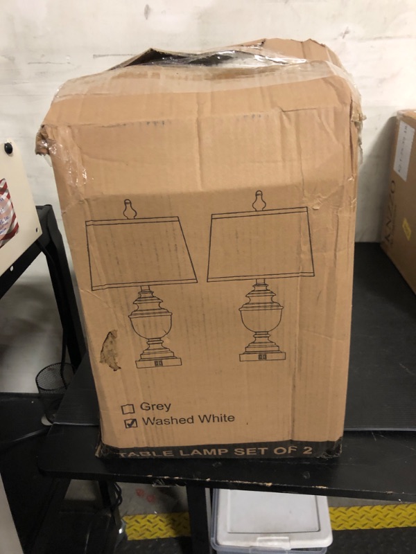 Photo 1 of Vpazg Table Lamps Set of 2, Modern Farmhouse Nightstand Lamp with USB Ports, 3-Way Dimmable Touch Control Washed White Bedside Lamps with Off-White Linen Shade for Bedroom Living Room, Bulbs Included