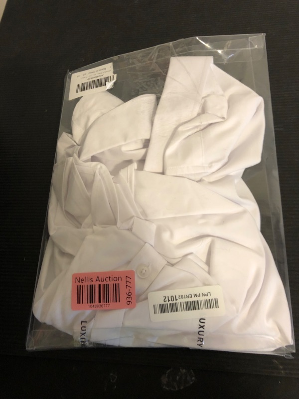 Photo 1 of siliteelon Button Down Shirts for Women Dress Shirts Long Sleeve Wrinkle-Free Blouse Casual Solid Office Work Tunic Top - White L