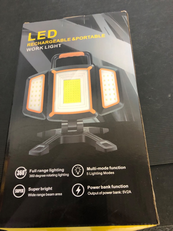 Photo 1 of Tresda 30W Rechargeable Work Light, 3000 Lumen Magnetic Work Light Battery Powered, Waterproof Portable Cordless Job Site Lighting for Construction Site, Workshop, Garage, Camping, and Car Repairing