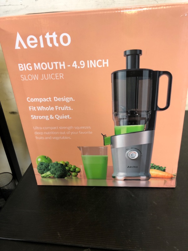 Photo 1 of Aeitto Cold Press Juicer, Juicer Machines with 4.9" Large Feed Chute, Fits Whole Vegetables and Fruits, Professional Juice Maker, Easy to Clean, High Juice Yield, Easy to Assemble,Grey