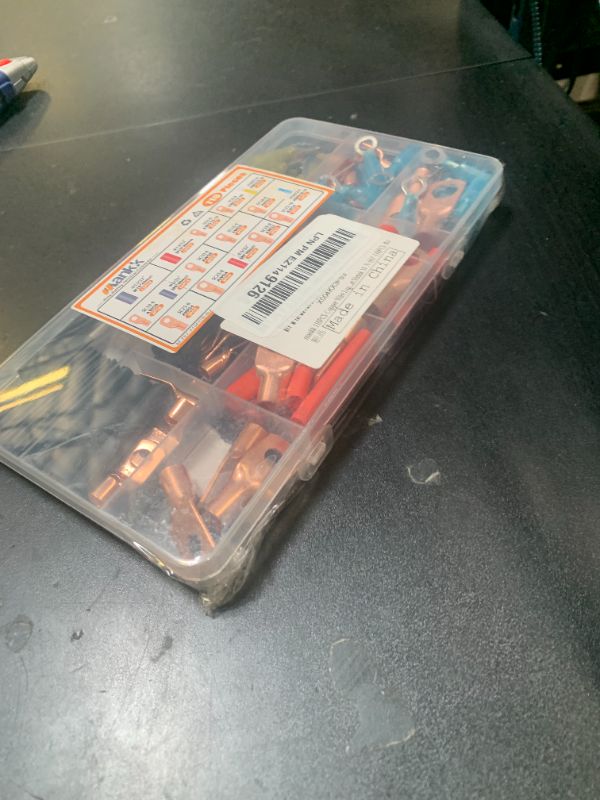 Photo 1 of mankk 110PCS Copper Wire Lugs AWG 2 4 6 8 10 12 14 16 Gauge Battery Terminal Connectors Battery Cable Ends Connectors Copper Ring Terminal Kit with Heat Shrink M-167-110PCS-tbz