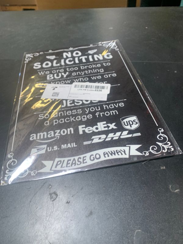 Photo 1 of Humorous No Soliciting Sign for Front Door - Funny "We're Voting for Jesus" Metal Sign for House - Perfect Decorative Sign to Discourage Unwanted Visitors, 8 x 12 Inch (269)