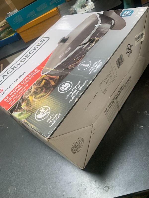 Photo 1 of BLACK+DECKER Electric Skillet, Variable Temperature Control, Nonstick Cooking Surface, Dishwasher Safe, Tempered Glass Lid, 12"x15"