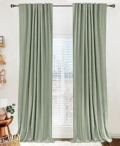 Photo 1 of 100% Blackout Shield Linen Blackout Curtains for Bedroom 95 Inches Long, Back Tab/Rod Pocket Living Room Drapes, Thermal Insulated Blackout Curtains 2 Panels Set, 50" W x 95" L, Light Cream