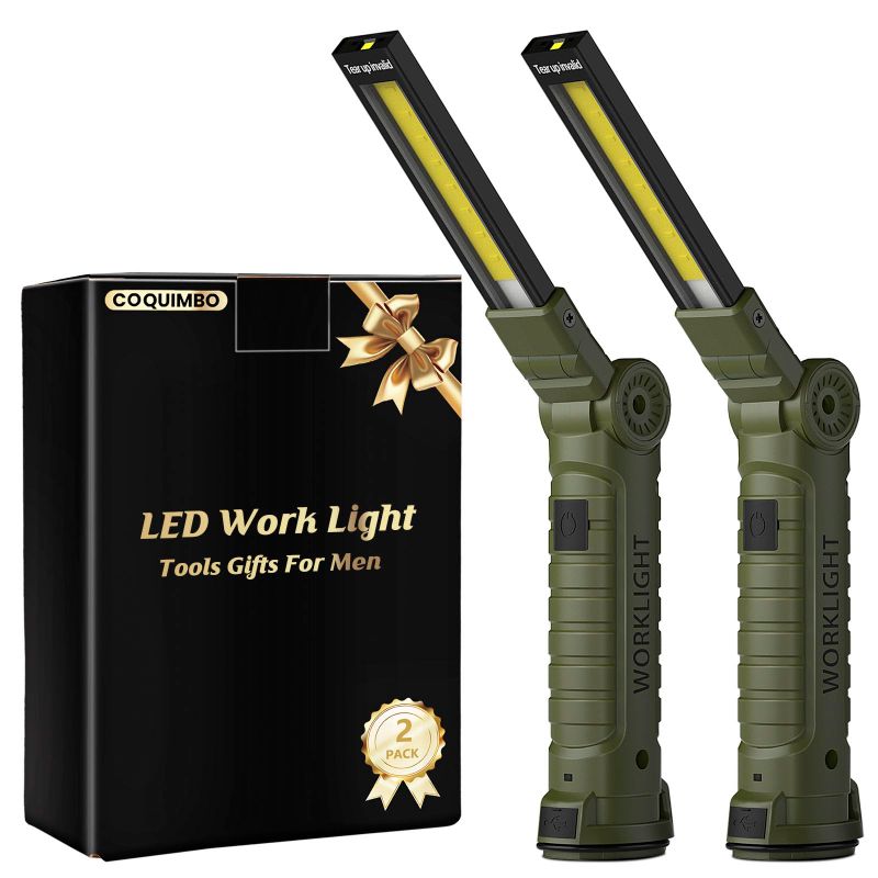 Photo 1 of Coquimbo Tool Gifts for Men Him, Rechargeable LED Work Light Grill Light with Magnetic Base and Hook 5 Modes 360° Rotate Mechanic Light Birthday Gifts for Dad Husband Men (2 Pack Green)