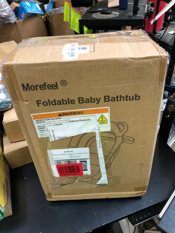 Photo 1 of MoreFeel Collapsible Baby Bathtub for Newborn with Thermometer & 1 Hooded Towel & 1 Soft Floating Cushion,Portable Travel Bathtub with Drain Hole, Durable Foldable Baby Tubs for Infants to Toddler