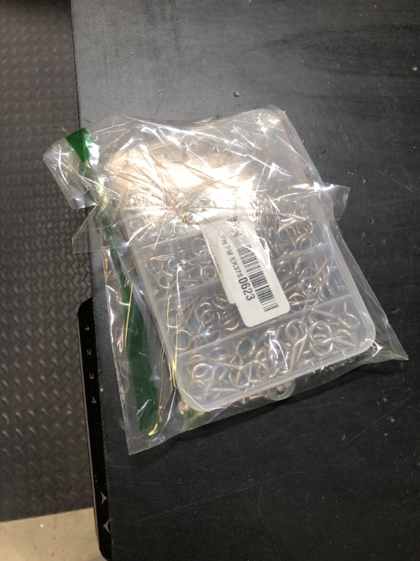 Photo 1 of Mariyandh 260PCS Silver Eye Hooks Screw Metal 0.67 inches-1.1 inches Hook and Eye Small Eyelet Screws(0#-5#,260PCS)+4pcs Drill Bit(1.0,1.5,2,2.5)