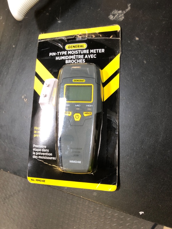 Photo 1 of General Tools MMD4E Digital Moisture Meter, Water Leak Detector, Moisture Tester, Pin Type, Backlit LCD Display With Audible and Visual High-Medium-Low Moisture Content Alerts, Grays