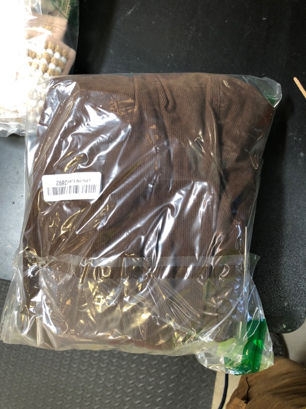 Photo 1 of EZAPINE Corduroy Pants for Women Barrel Wide Leg Elastic Waist Pull-On Cord Pants Casual Baggy Trousers with Pockets Brown
