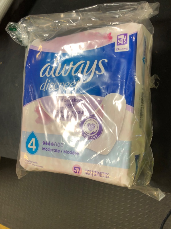 Photo 1 of Always Discreet Incontinence Pads for Bladder Leaks Sensitive Skin Pads Moderate Absorbency, 57 Count (Packaging May Vary)