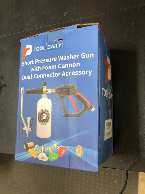 Photo 1 of Tool Daily Short Pressure Washer Gun with Foam Cannon, Dual Connector Accessory, 1/4 Inch Quick Connect, 5 Spray Nozzle Tips, 1 Liter