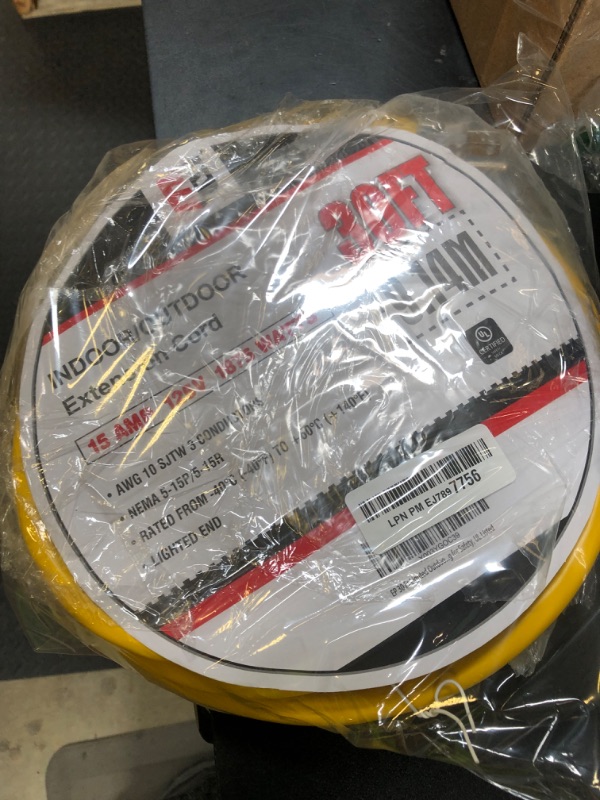 Photo 1 of EP 30 Ft Lighted Outdoor Extension Cord - 10/3 SJTW Heavy Duty Yellow Extension Cable with 3 Prong Grounded Plug for Safety, UL Listed
