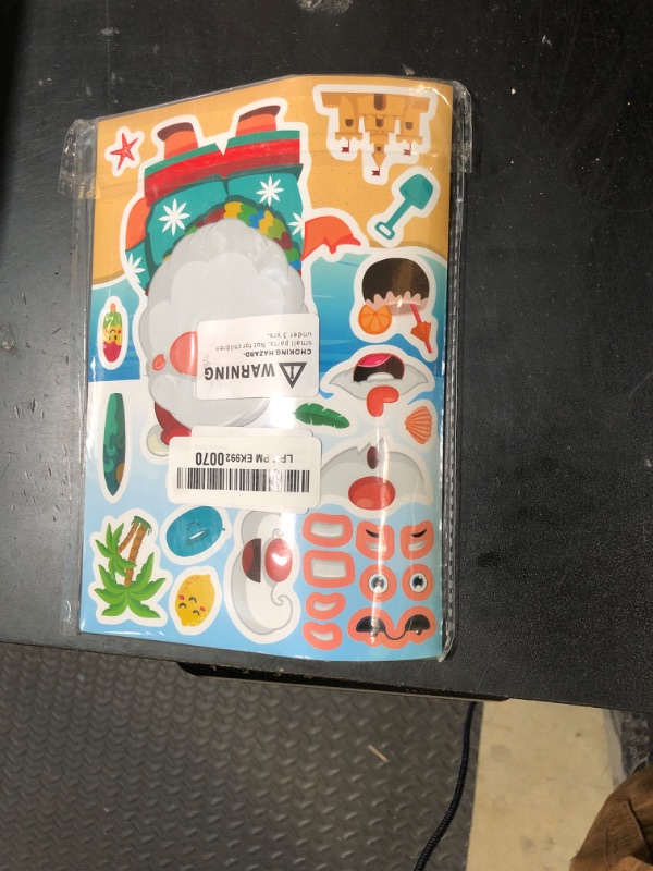 Photo 1 of 24 PCS Summer Stickers for Kids, July Christmas Make a Face Sticker, Make Your Own Sticker Sheets Chirstmas Santa Claus Hawaiian Tropical Style Stickers for July Party Games Decorations Supplies