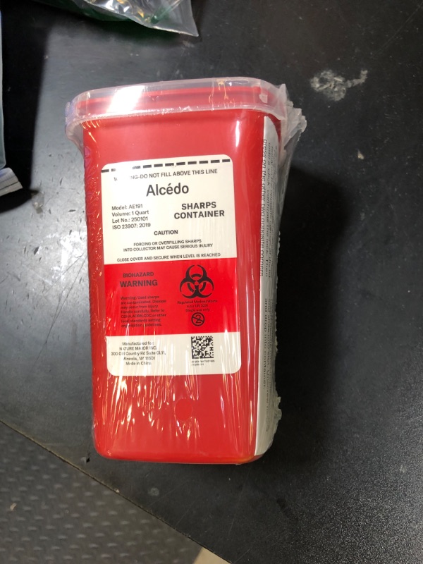 Photo 1 of Alcedo Sharps Container for Home Use 1 Quart (1-Pack) | Biohazard Needle and Syringe Disposal | Small Portable Container for Travel and Professional Use