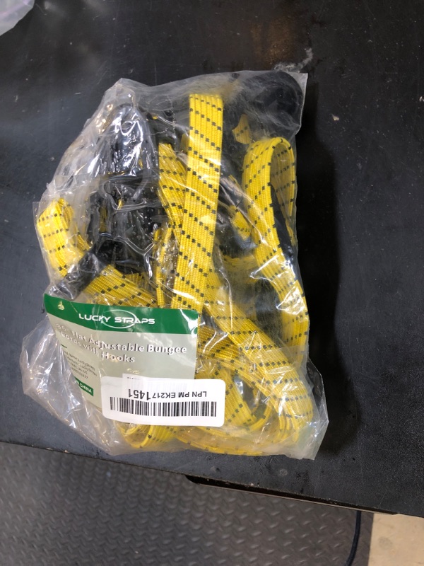 Photo 1 of 6 Pcs 36 Inch Flat Adjustable Bungee Cords with Hooks, 3X Faster to Adjust The Length, Lucky Straps Black/Yellow Heavy Duty Bungee Straps for Cargo, Bike, Cart, Tent, Truck, Camping, Outdoor, etc