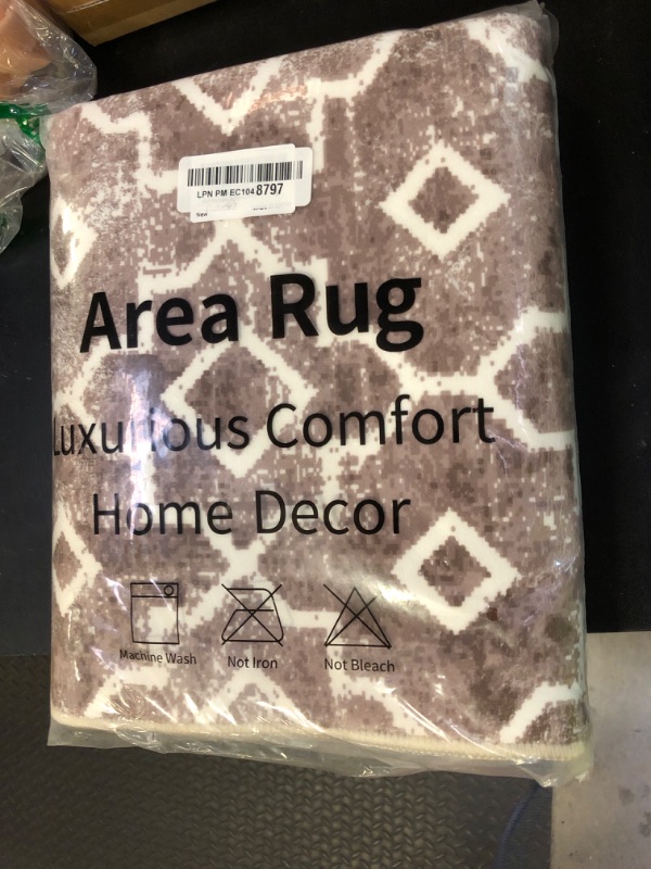 Photo 1 of Wonnitar Moroccan Washable Area Rug 2x4.3 Brown Kitchen Rug Non-Slip Bathroom Rug Runner Distressed Modern Geometric Trellis Throw Mat Floor Carpet for Bedroom Laundry Entrance (Light Brown,2'x4.3')