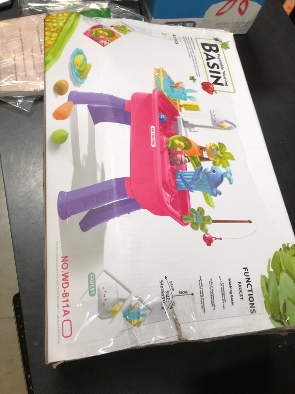 Photo 1 of 4-in-1 Electric Water Table Toy for Toddlers 1-3,Kitchen Play Sink Toys with Running Water for Kid with Water Pump,Animals, Food, Tableware,Color Changing Pretend Role Birthday Toy for Boy and Girl