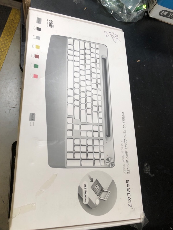 Photo 1 of GAMCATZ Ergonomic Wireless Keyboard with Wrist Rest-Low-Profile,Phone/Tablet Holder,Quiet Design?Windows & Mac OS?Full Size Cordless USB Computer Keyboard for Desktop,Laptop, PC, Mac, Windows-Grey