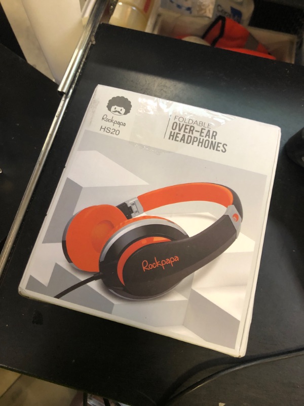 Photo 1 of rockpapa HS20 Wired Kids Headphones for School, Foldable Lightweight Boy Girl Headphones with Microphone & 3.5mm Jack for 3-15 Year Old for Airplane Tablet Phones Black Orange