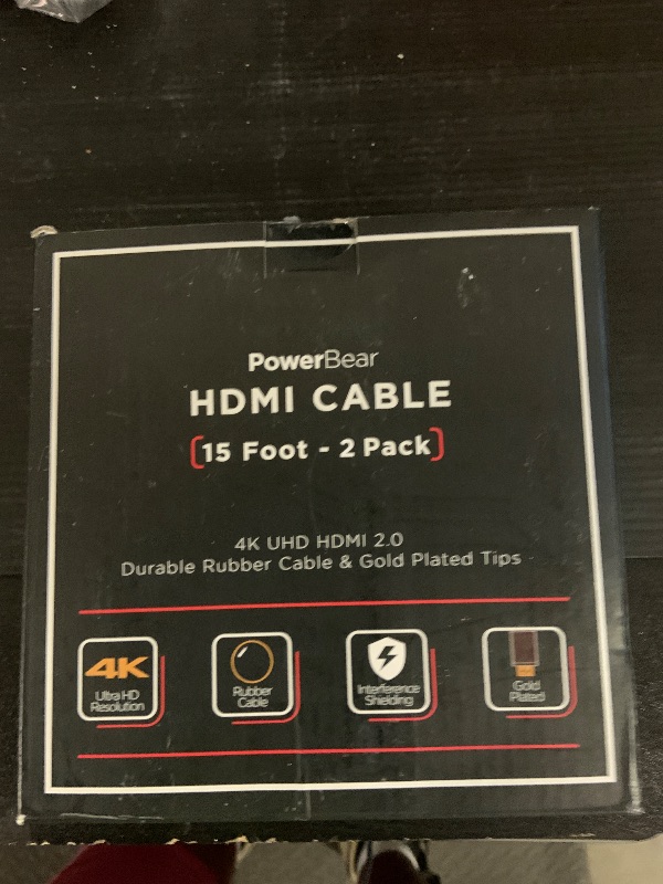Photo 1 of PowerBear 4K HDMI Cable 15 ft [2 Pack] High Speed, Braided Nylon & Gold Connectors, 4K @ 60Hz, Ultra HD, 2K, 1080P, ARC & CL3 Rated | for Laptop, Monitor, PS5, PS4, Xbox One, Fire TV, Apple TV & More