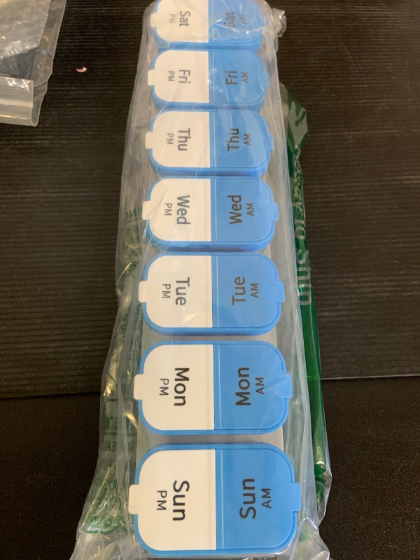 Photo 1 of Extra Large Weekly Pill Organizer - XL Daily Pill Box - 7 Day Am Pm Pill Case Jumbo Pill Container for Supplements Big Pill Holder Twice A Day Oversized (Blue/White)