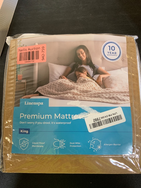 Photo 1 of LINENSPA Premium Waterproof Mattress Protector, King Size | Breathable | Fitted Sheet Style | Machine Washable & Dryer Safe | Mattress Protector for Kids, Teens, and Adults, White