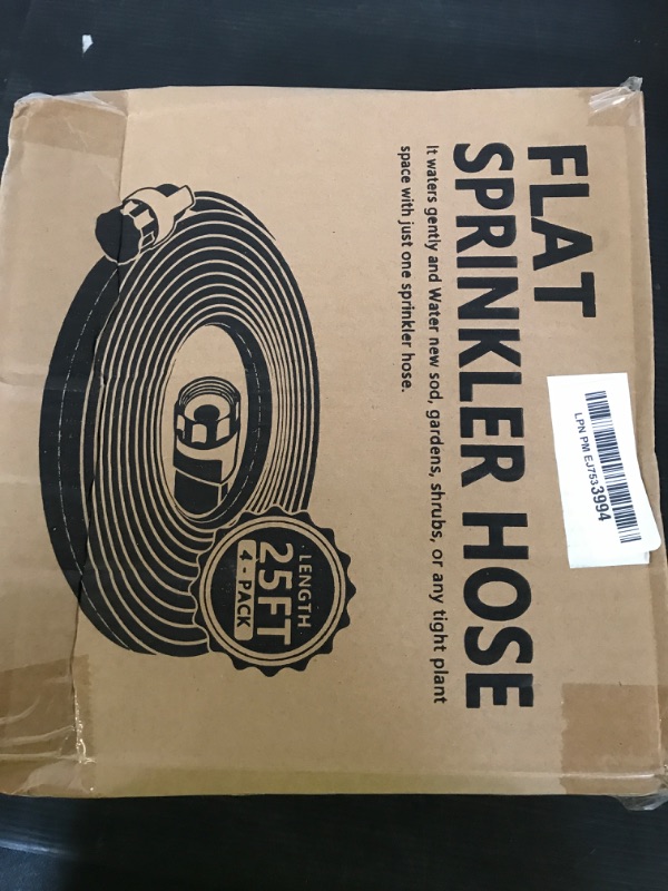 Photo 1 of Apgooface Sprinkler Hose with Holes, Flat Soaker Hose 100 Ft (25 ft 4pack) with Garden Staples and Splitters, Watering Drip Irrigation Hoses for Lawn, Vegetable and Garden Beds (100 ft)