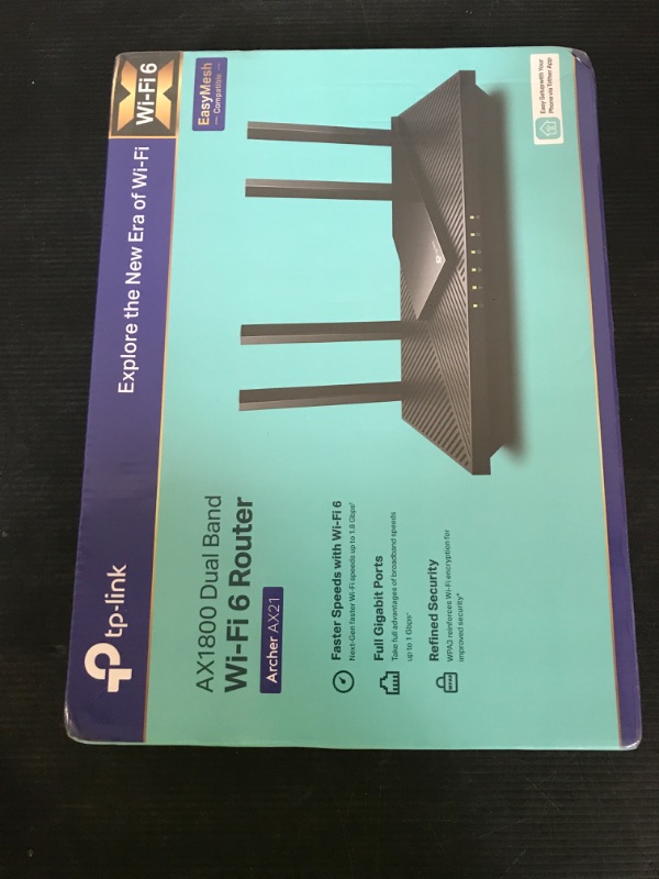 Photo 1 of TP-Link AX1800 WiFi 6 Router V4 (Archer AX21) – Dual Band Wireless Internet, Gigabit, Easy Mesh, Works with Alexa - A Certified for Humans Device, Free Expert Support