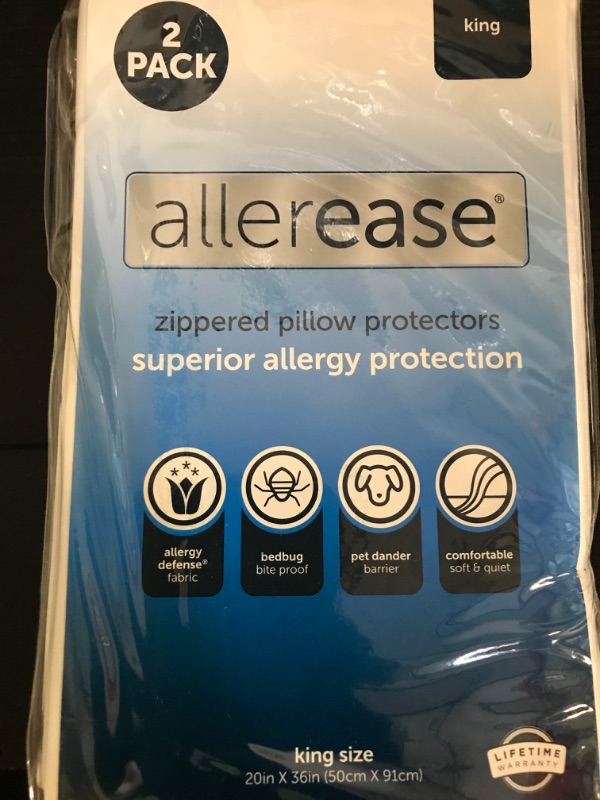 Photo 1 of Set of 2 King AllerEase Pillow Protectors - Moisture Wicking, Advanced Allergy Protection - Premium Polyester, Zippered Protectors