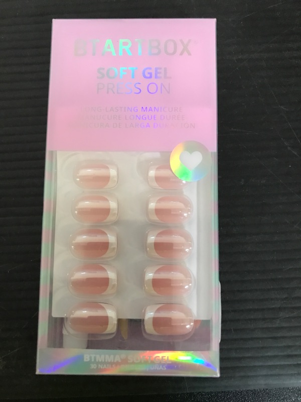 Photo 1 of BTArtbox Press on Nails Short - White French Tip Press On Nails Square, Chrome Glazed Glue On Nails, Stick On Nails in 15 Sizes - 30 Soft Gel Fake Nail Kit, Be Elegant