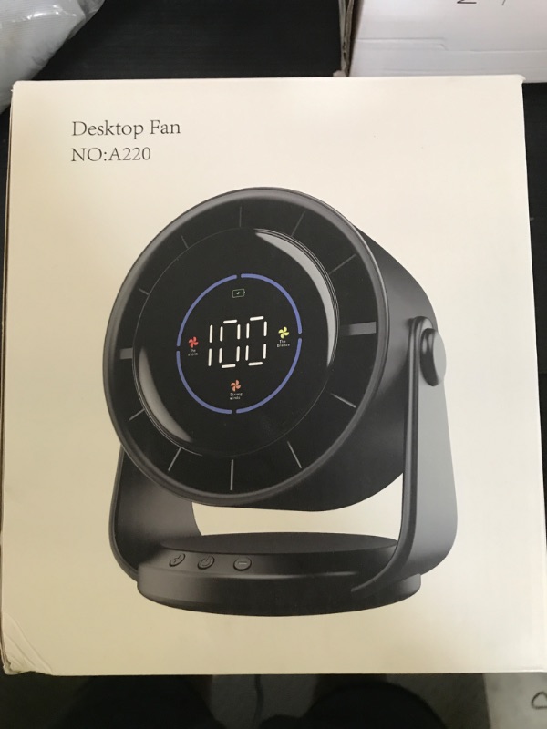 Photo 1 of YOSHENMO Desk Fan, Turbo Table Fan for Bedroom, 100-Speed Digital Display, Low Noise, 105° Adjustable Tilt, 7.5-inch, Rechargeable Battery, Wall-Mouted Design for Home, Office, Travel Dark Black