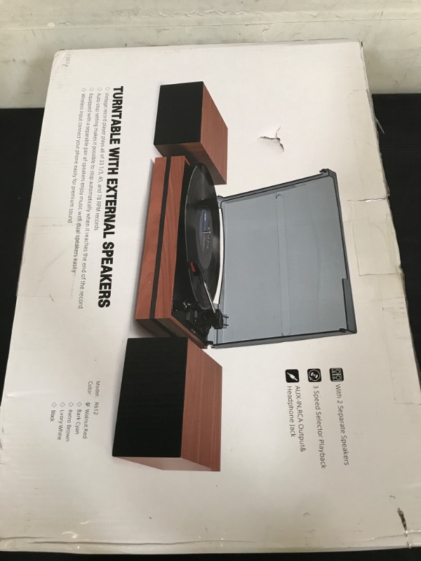 Photo 1 of Vintage Record Player with External Speakers Belt-Drive Turntable for Vinyl Records Dual Stereo Speakers LP Players Support 3 Speed 3 Size Wireless Playback AUX Headphone Input Auto Stop Wood Red