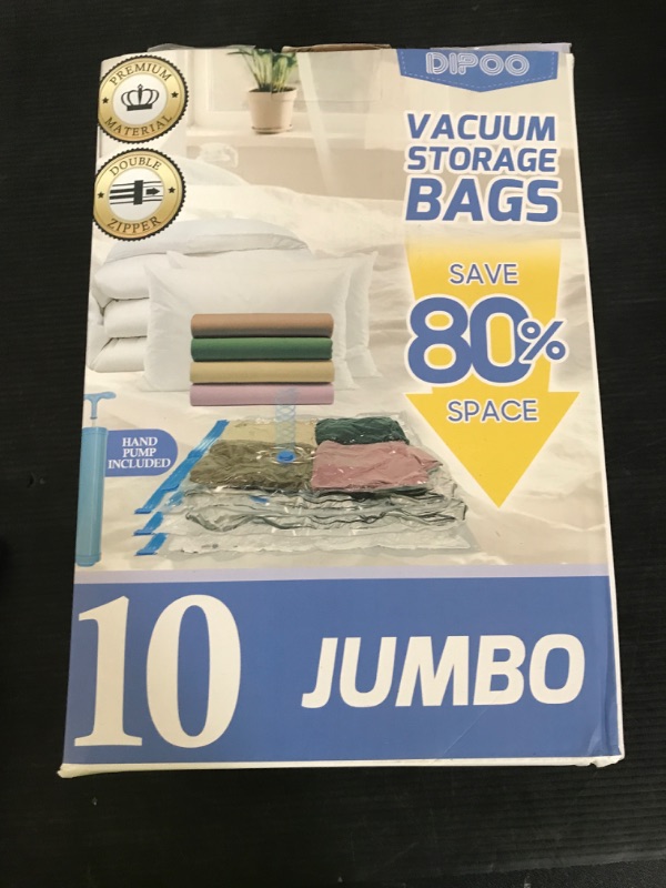 Photo 1 of 10 Pack Jumbo Vacuum Storage Bags with Hand Pump, 80% Storage Space Saving, Sturdy Leak-Free Space Saver Vacuum Seal Bags for Clothing, Vacuum Compression Bags for Travel Lugggage Blankets Comforters
