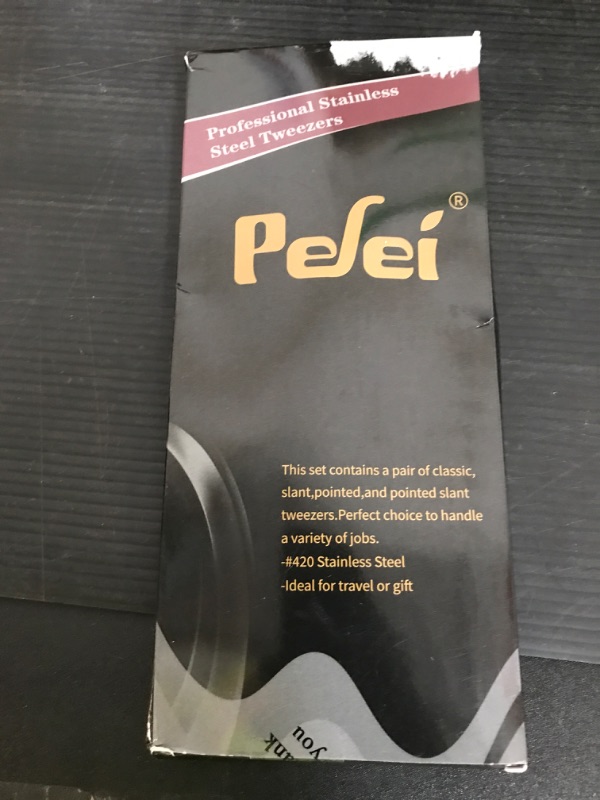 Photo 1 of Pefei Tweezers Set - Professional Stainless Steel Tweezers for Eyebrows - Great Precision for Facial Hair, Splinter and Ingrown Hair Removal (Black)