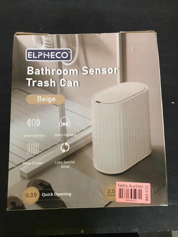 Photo 1 of ELPHECO 2 Gallon Sensor Trash Can - 7.5L Waterproof Motion Sensor Trash Can, Automatic Bathroom Trash Bin, Slim Garbage Can, Bathroom, Office, Bedroom, Beige
