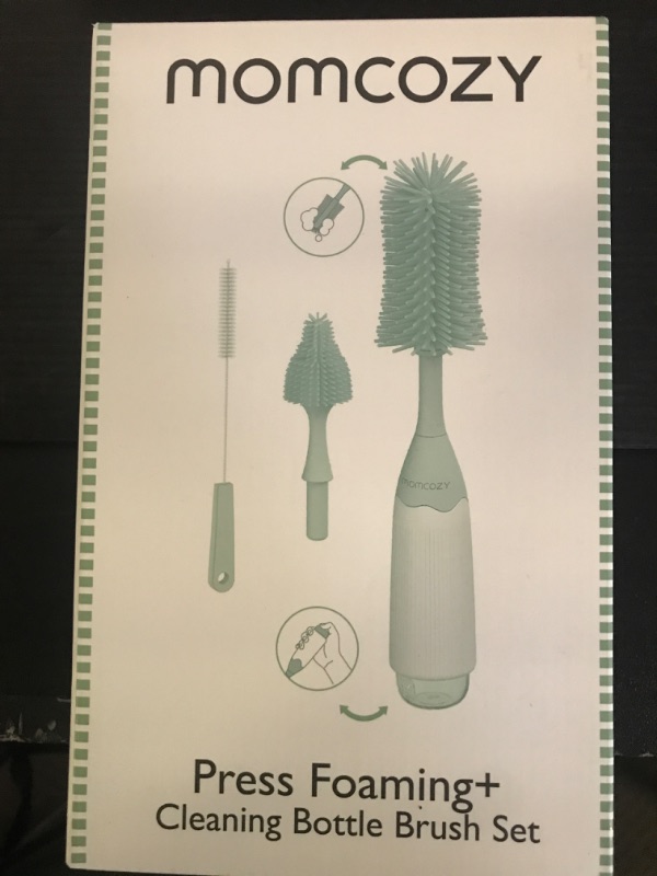 Photo 1 of Momcozy Bottle Brush Kit, Innovative Push-Press Design for Better Cleaning - Baby Bottle Cleaner Brush for Baby Bottle, Breast Pumps, Nipples, and More - Can Generate Foam for Better Cleaning, Green