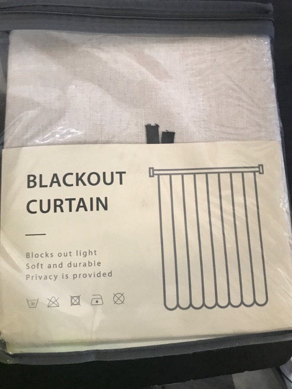 Photo 1 of 100% Blackout Shield Linen Blackout Curtains for Bedroom 84 Inches Long, Back Tab/Rod Pocket Living Room Drapes, Thermal Insulated Blackout Curtains 2 Panels Set, 50" W x 84" L, Cream
