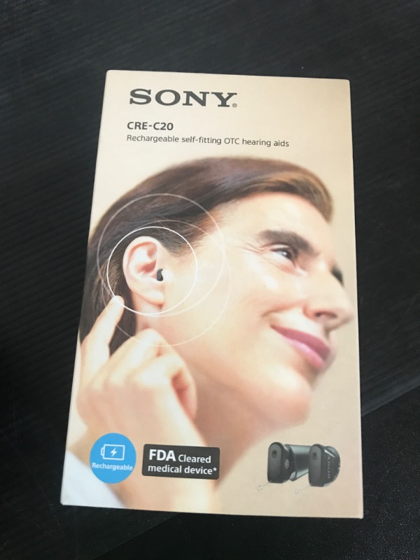 Photo 1 of Sony CRE-C20 Self-Fitting OTC Hearing Aids for Mild to Moderate Hearing Loss, Prescription-Grade Sound Quality, Compact Virtually Invisible Design, Customizable App, and Rechargeable Battery
