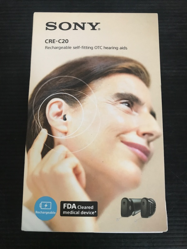 Photo 1 of Sony CRE-C20 Self-Fitting OTC Hearing Aids for Mild to Moderate Hearing Loss, Prescription-Grade Sound Quality, Compact Virtually Invisible Design, Customizable App, and Rechargeable Battery