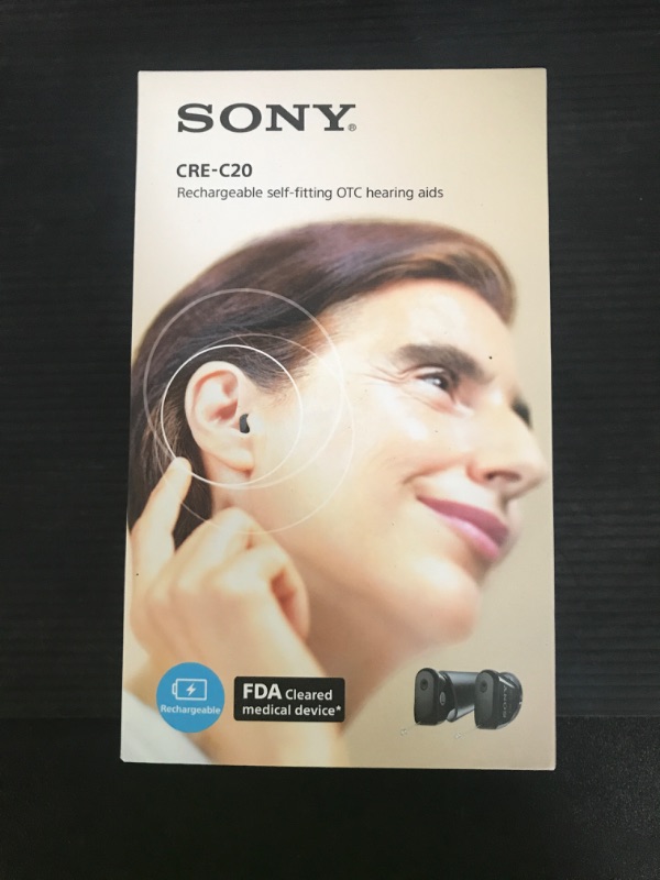 Photo 1 of Sony CRE-C20 Self-Fitting OTC Hearing Aids for Mild to Moderate Hearing Loss, Prescription-Grade Sound Quality, Compact Virtually Invisible Design, Customizable App, and Rechargeable Battery
