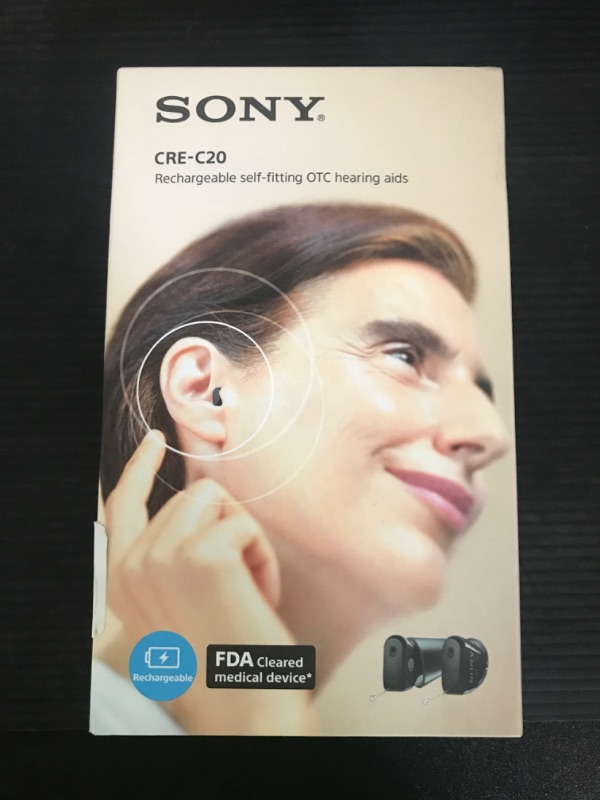 Photo 1 of Sony CRE-C20 Self-Fitting OTC Hearing Aids for Mild to Moderate Hearing Loss, Prescription-Grade Sound Quality, Compact Virtually Invisible Design, Customizable App, and Rechargeable Battery