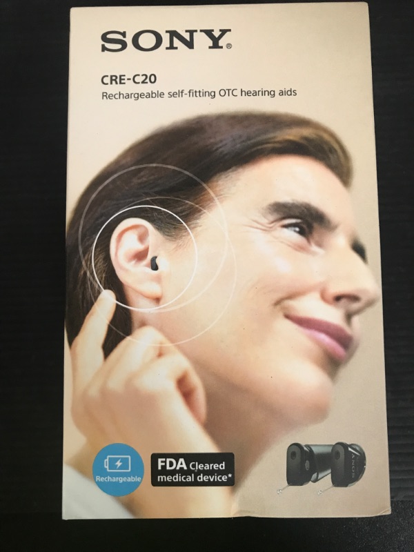 Photo 1 of Sony CRE-C20 Self-Fitting OTC Hearing Aids for Mild to Moderate Hearing Loss, Prescription-Grade Sound Quality, Compact Virtually Invisible Design, Customizable App, and Rechargeable Battery