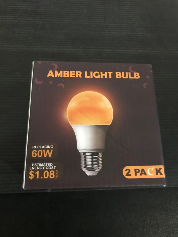 Photo 1 of DALUXshop Amber Sleep Light Bulbs, Blue Light Blocking, A19 9W(60 Watt Equivalent) Dim Light Bulbs for Lamp, 1800K Warm Light Bulb, E26 for Healthy Sleep, Bedroom, Kids Room, 2 Pack