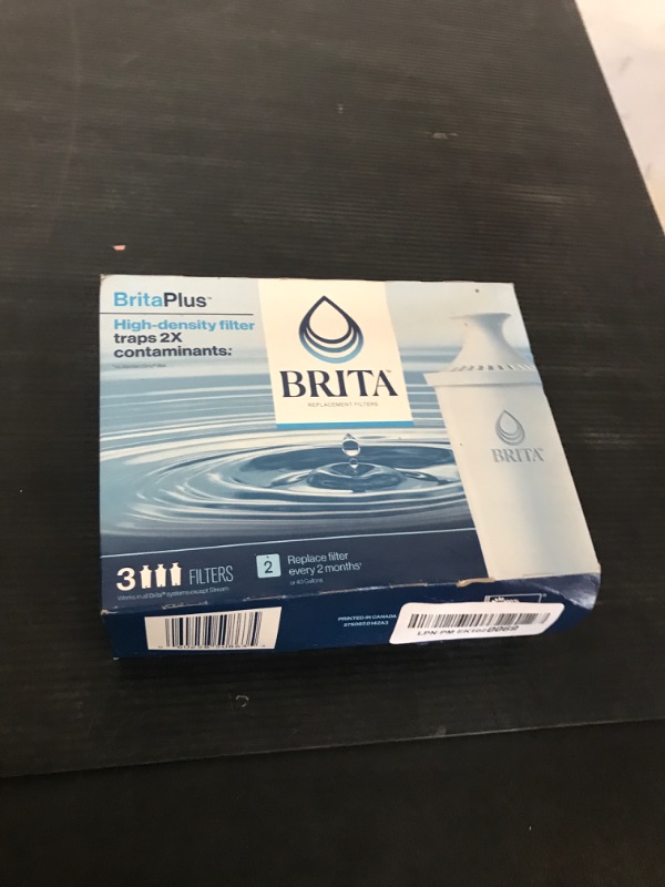 Photo 1 of Brita Plus Water Filter, BPA-Free, High-Density Replacement Filter for Pitchers and Dispensers, Reduces 2x Contaminants*, Lasts Two Months or 40 Gallons, Includes 3 Filters